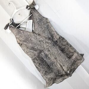 NWOT! VENUS! TAN & BROWN SNAKESKIN PRINT CHIFFON OVER WHITE ROMPER, SHORTS! SZ 4